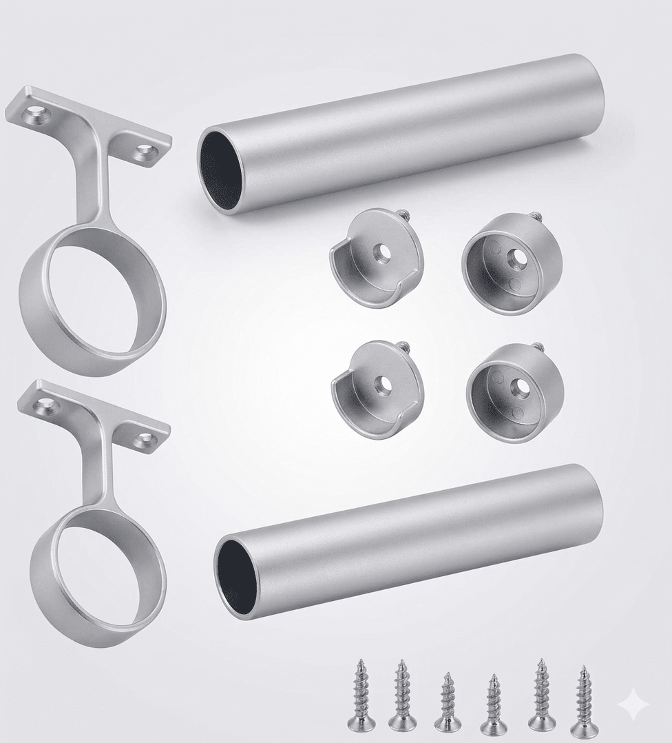 2 - Case Pack 96 - inches Long Round Wardrobe Closet Rods with End Caps and Center Supports - KI Home