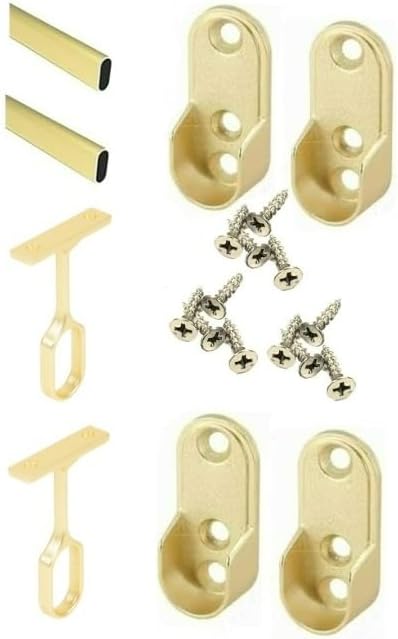 2 - Case ProPack 8 - Foot Oval Closet Wardrobe Rods – Includes 4 End Caps, 2 Center Supports & Installation Screws - KI Home