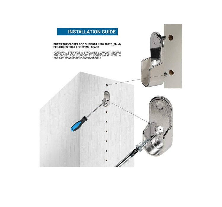 2 - Case ProPack 8ft (96") Oval Closet Wardrobe Rods with 4 End and 2 Center Supports - KI Home