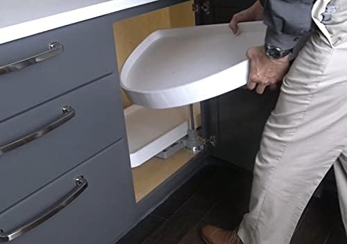 2 - Shelf Half Moon Pivoting and Sliding Lazy Susan with Independently Rotating Plastic Shelves for Blind Corner Base Cabinets - KI Home