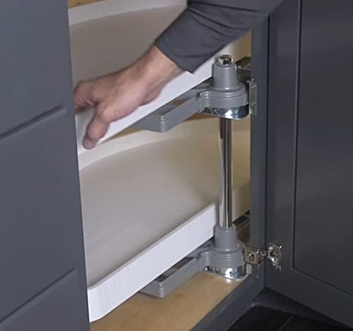 2 - Shelf Half Moon Pivoting and Sliding Lazy Susan with Independently Rotating Plastic Shelves for Blind Corner Base Cabinets - KI Home