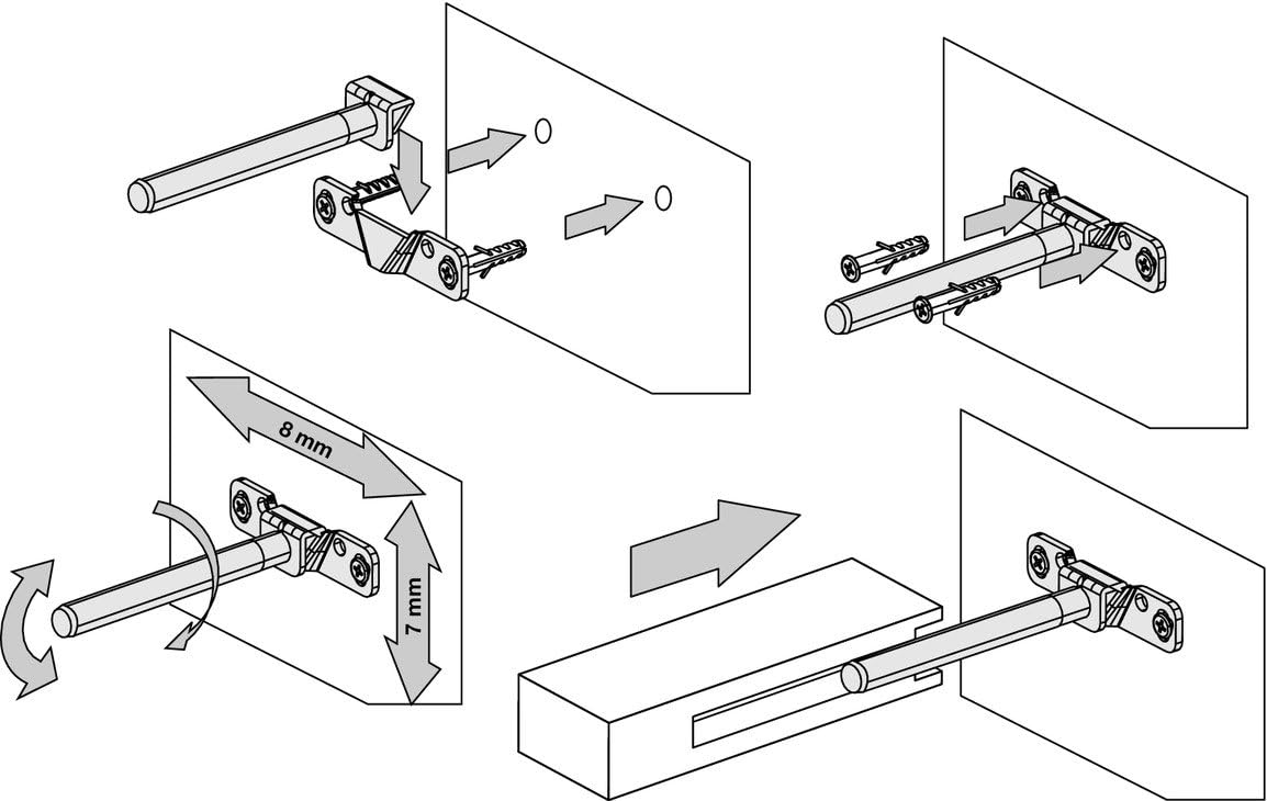 4 - Case Pack 4 - 1/2 Inch Long Concealed Shelf Support Brackets with Inclination Adjustment - KI Home