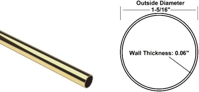 6 Feet Long (72 Inch Long) Premium Heavy-Duty 1-5/16 Inches Round Wardrobe Rod Kit - Polished Brass
