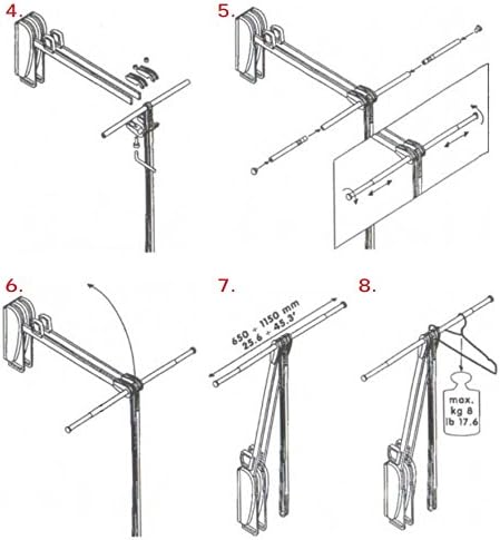 Servetto ClosetPro Central Wall-Mounted Wardrobe Lift Expanding 25 9/16" - 45 1/4" Steel Tubing 22 lb Weight capacity
