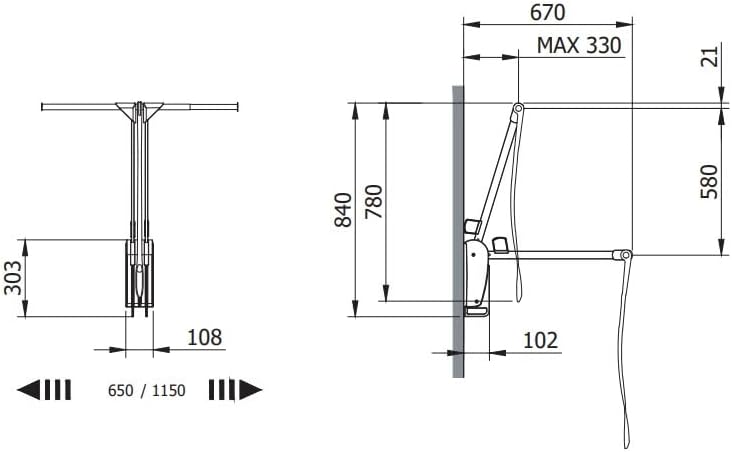 Servetto ClosetPro Central Wall-Mounted Wardrobe Lift Expanding 25 9/16" - 45 1/4" Steel Tubing 22 lb Weight capacity