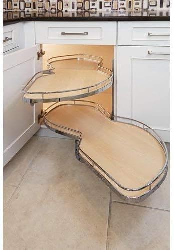 Lemans II Set 2-Shelf Lazy Susan with Soft-Close for Blind Base Corner Cabinets Chrome and Maple