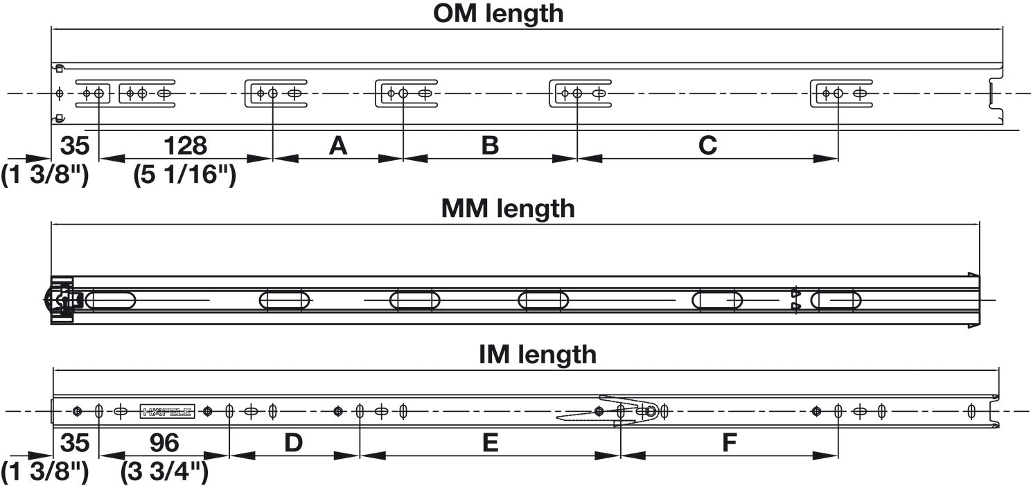 5 - Case ProPack Häfele Matrix BB A45 Full Extension Side - Mounted Steel Ball Bearing Drawer Slide Runners with Rear Brackets - KI Home