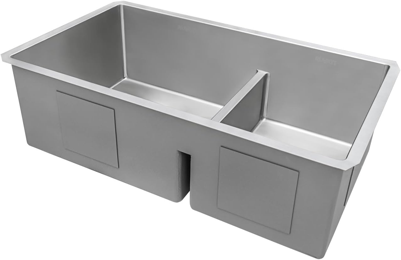 Ruvati 28-inch Low-Divide RVH7255 Undermount Tight Radius 60/40 Double Bowl 16 Gauge Stainless Steel Kitchen Sink