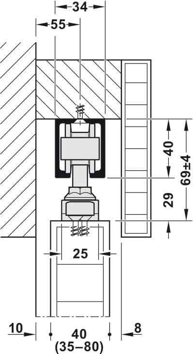 HAWA Junior 80/Z Single 176 Lb. Sliding Door Hardware Fitting Set Top Hung System with Upper Track 4’ 7 1/8" Up To 8’ 2 7/16" Length