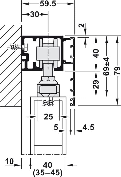 HAWA Junior 80/Z Single 176 Lb. Sliding Door Hardware Fitting Set Top Hung System with Upper Track 4’ 7 1/8" Up To 8’ 2 7/16" Length