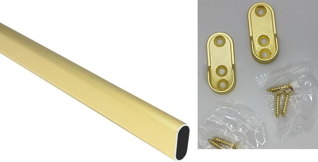 Matte Brass Oval Wardrobe Tube Closet Rod with Two End Caps and Installation Screws