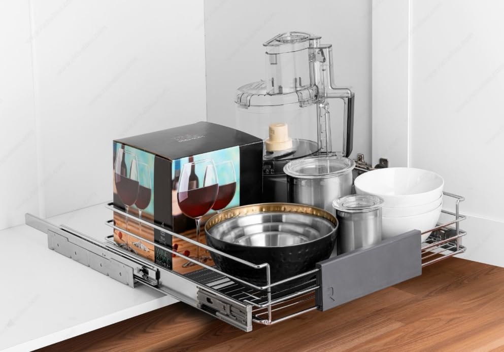Heavy-Duty Steel Adjustable Pullout Wire Basket Pots, Pans, Lid Cookware, Pantry Cabinet Organizer