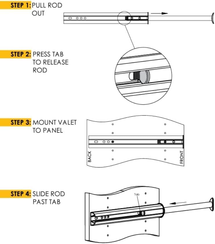 TAG Hardware Premium 14.12" Long Pullout Closet Valet Rod with 9.56" Extension