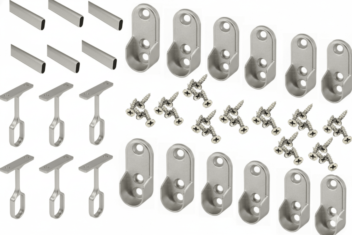 6 - Case ProPack | 8 FT (96") Oval Closet Wardrobe Rods Kit | Anodized Aluminum w/ 12 End Caps & 6 Center Supports - KI Home