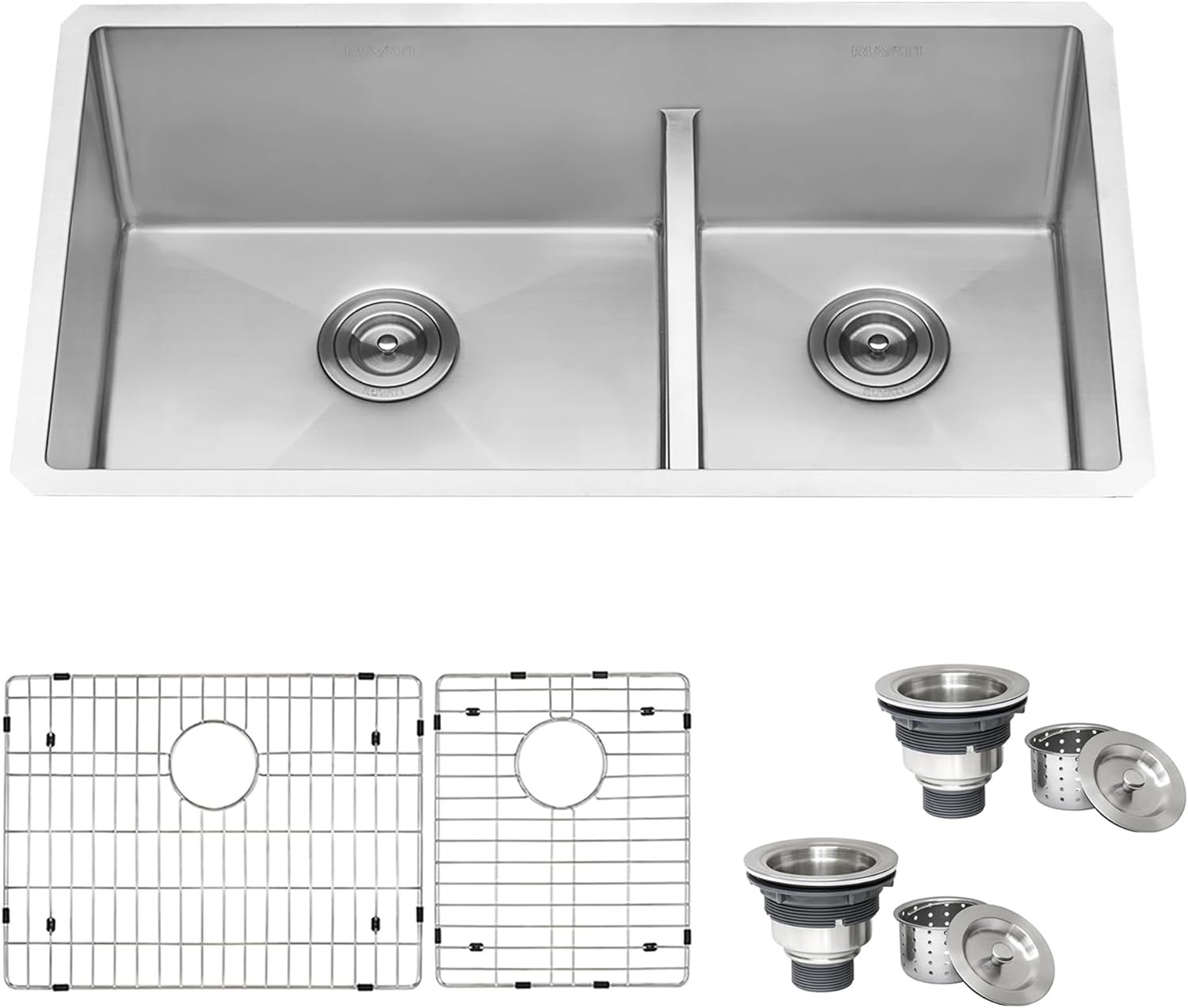 Ruvati 28-inch Low-Divide RVH7255 Undermount Tight Radius 60/40 Double Bowl 16 Gauge Stainless Steel Kitchen Sink
