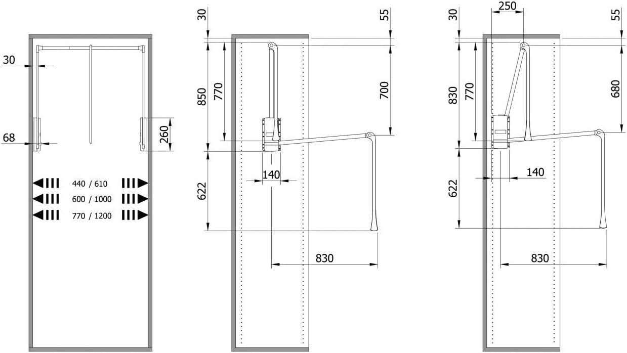 Servetto ClosetPro Soft-Close Wardrobe Lift Expanding Steel Tubing with Black Plastic Housing, Made in Italy
