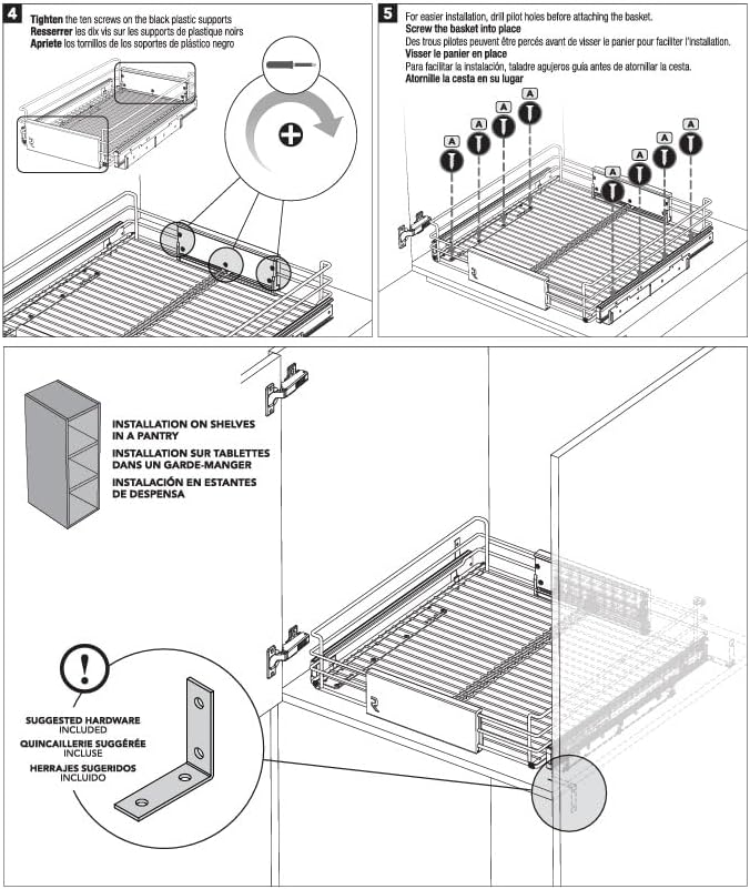 Heavy-Duty Steel Adjustable Pullout Wire Basket Pots, Pans, Lid Cookware, Pantry Cabinet Organizer