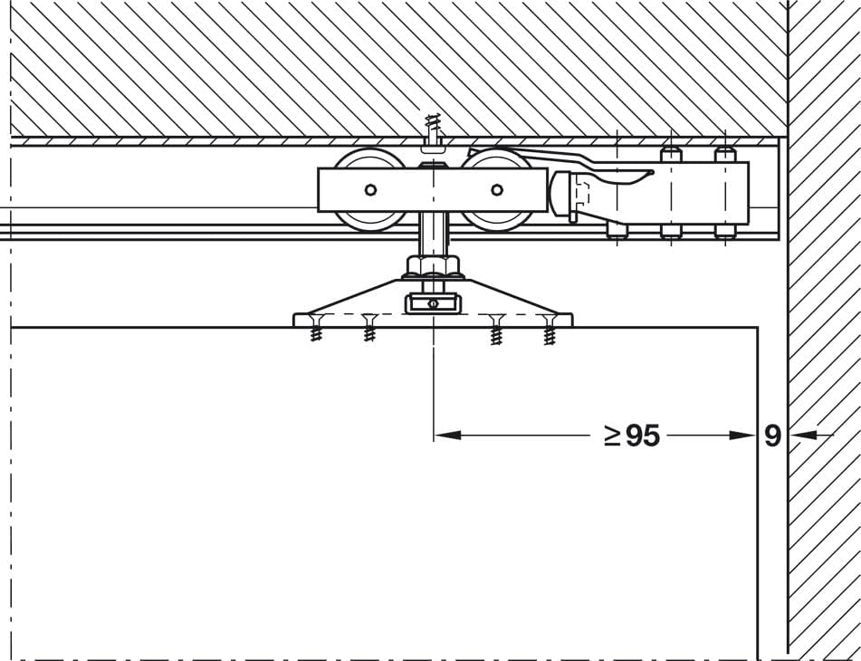 HAWA Junior 40/Z Single 88 Lb. Sliding Door Hardware Fitting Set Top Hung System with Upper Track 4' 7 1/8" up to 6' 6 3/4"