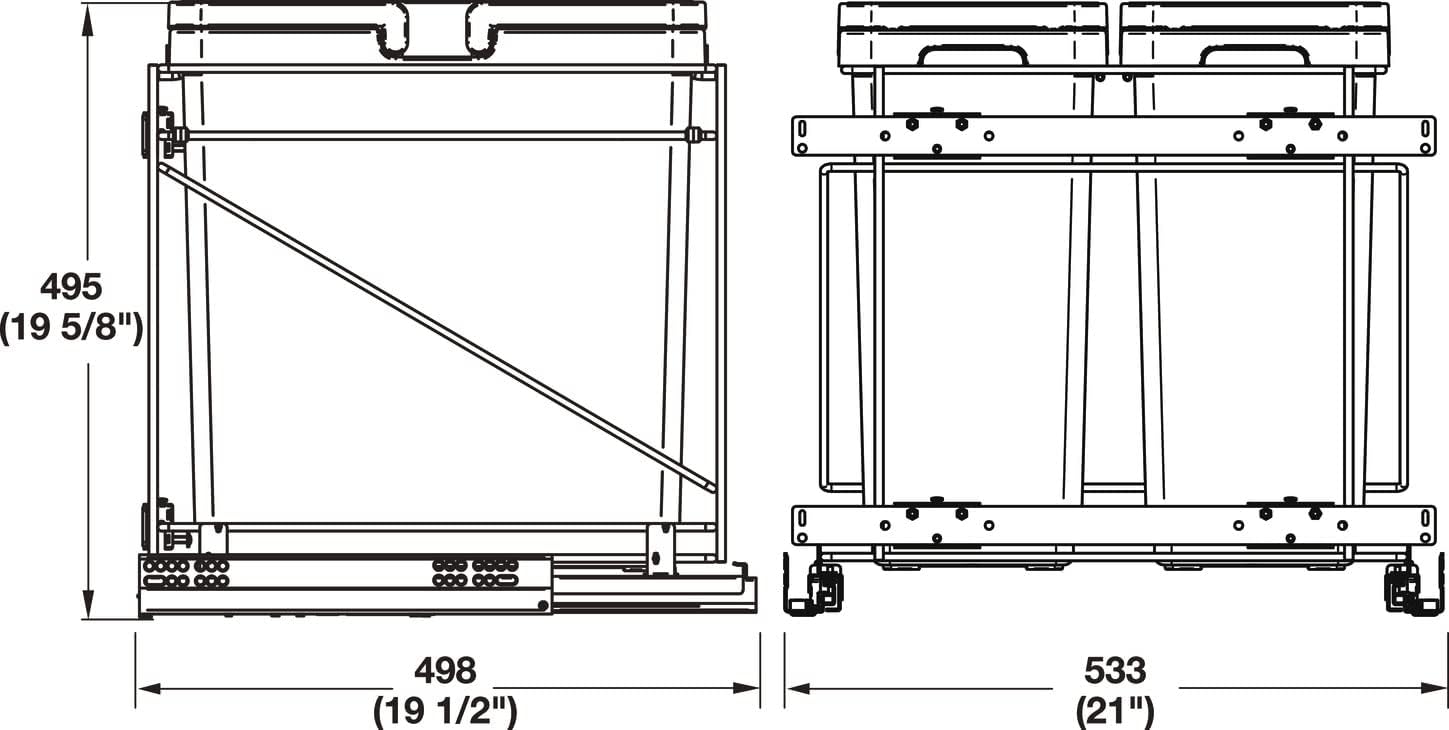Hafele Double Pullout Trash System with Soft Close and Door Mounting Brackets