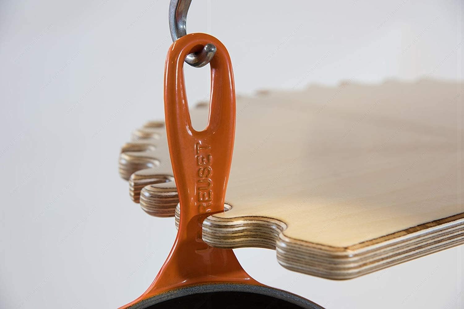 Glideware Not-So-Lazy Wood Kidney Shape Swiveling Lazy Susan Hooks Pots and Pans Organizer with 7 Metal for Corner Base Cabinet