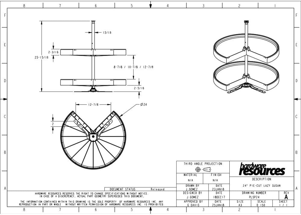 Hardware Resources Pie Cut Shaped Polymer 2 Shelf Lazy Susan for Corner Base Cabinet