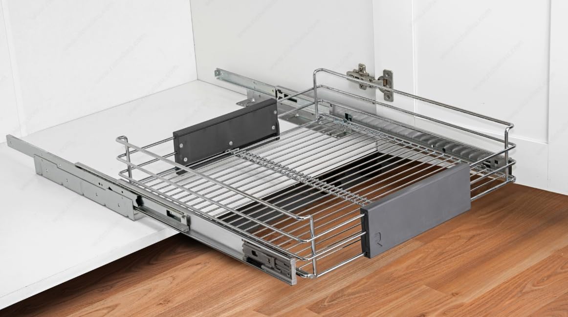 Heavy-Duty Steel Adjustable Pullout Wire Basket Pots, Pans, Lid Cookware, Pantry Cabinet Organizer