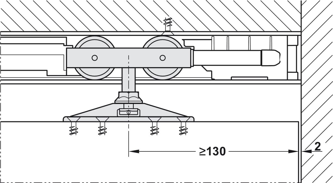 HAWA Junior 80/Z Single 176 Lb. Sliding Door Hardware Fitting Set Top Hung System with Upper Track 4’ 7 1/8" Up To 8’ 2 7/16" Length