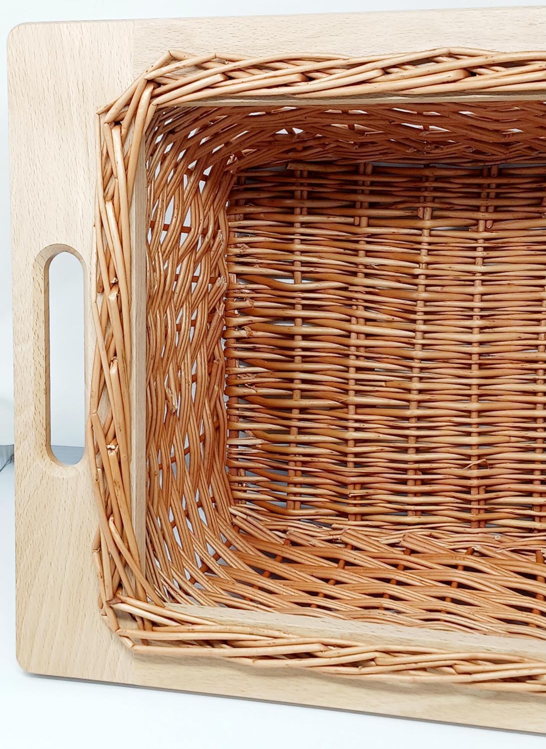 Hand-Woven Pull-Out Wicker Basket with Beech Wood Handles and Runners Made in Poland