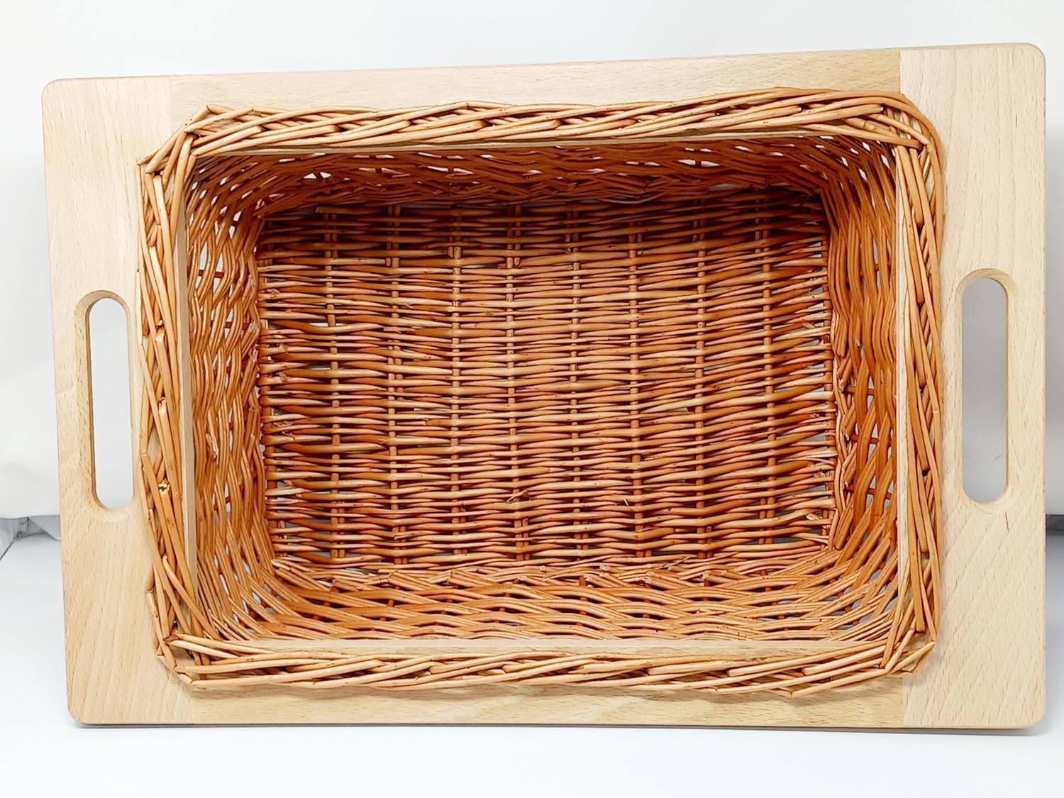 Hand-Woven Pull-Out Wicker Basket with Beech Wood Handles and Runners Made in Poland