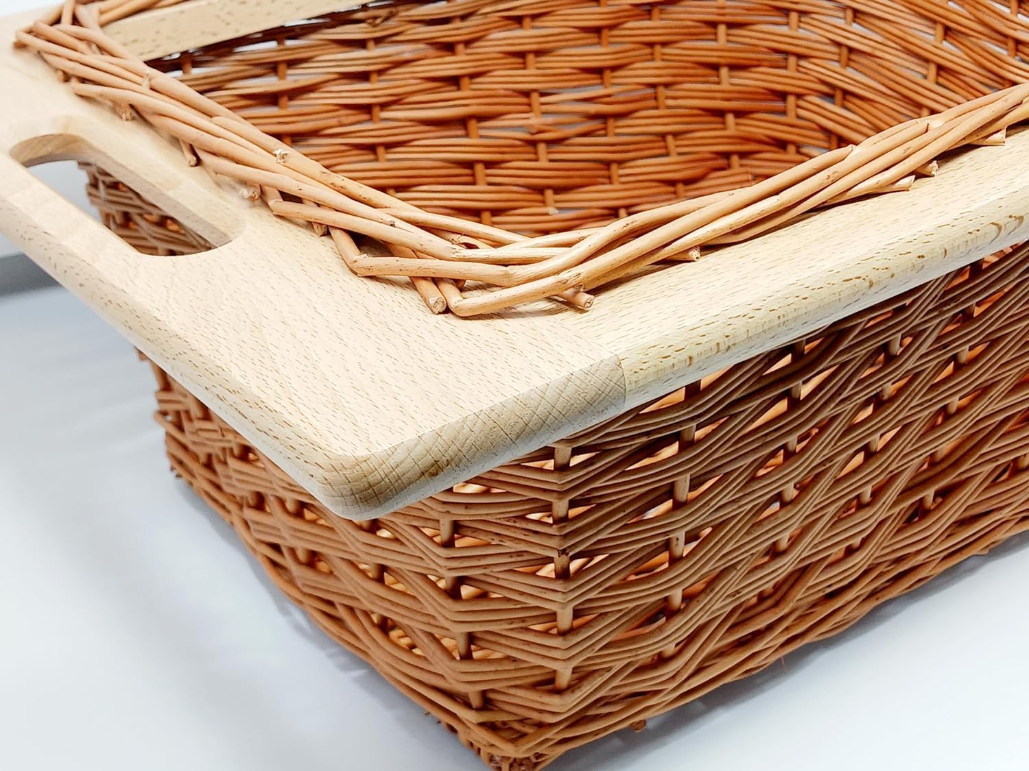 Hand-Woven Pull-Out Wicker Basket with Beech Wood Handles and Runners Made in Poland
