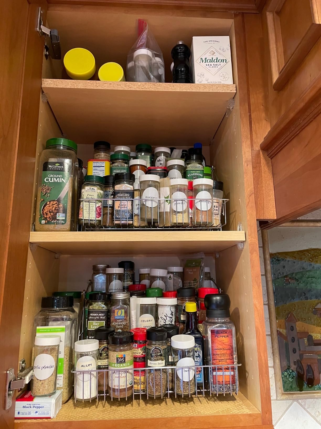 Hardware Resources 3-Tier Pull Down Spice Rack - Chrome Steel Retractable Organizer for Spice Bottles & Seasoning Jars