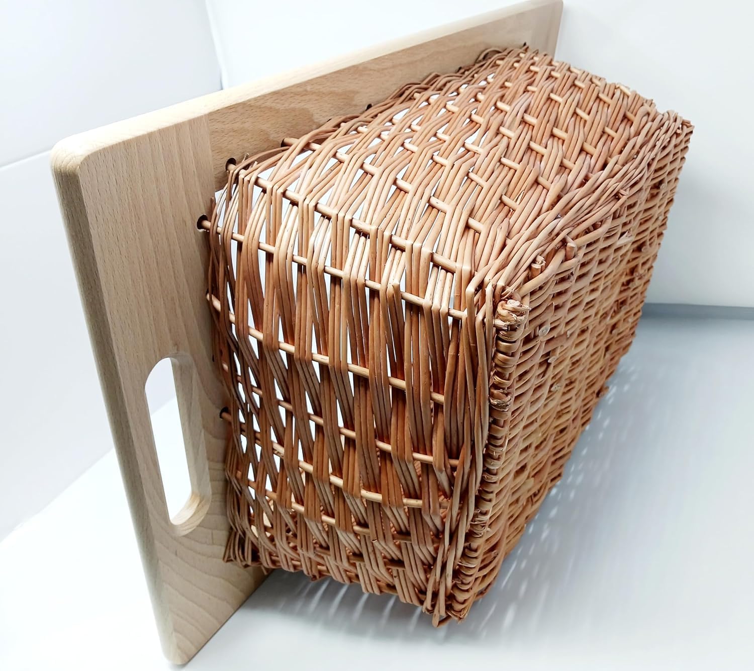 Hand-Woven Pull-Out Wicker Basket with Beech Wood Handles and Runners Made in Poland