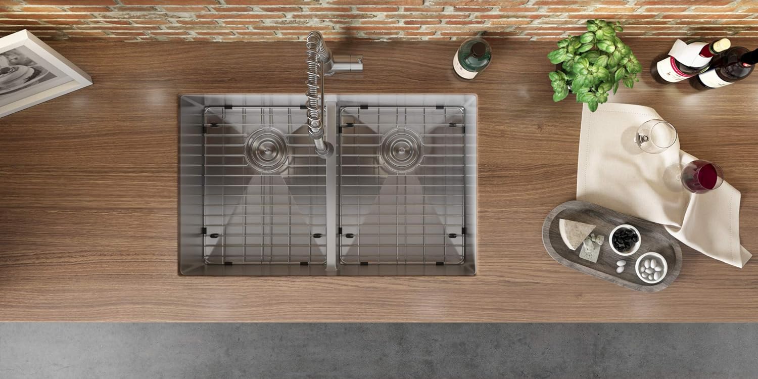 Ruvati 30-inch Low-Divide Undermount Rounded Corners 50/50 Double Bowl 16 Gauge Stainless Steel Kitchen Sink – RVH7355