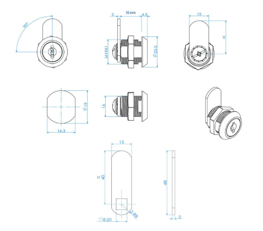 Richelieu BP1407 Cam Lock – Chrome Cabinet & Drawer Security (For Panels up to 12mm)