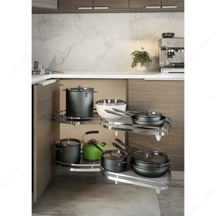 Lemans II Set 2-Shelf Lazy Susan with Soft-Close for Blind Base Corner Cabinets Chrome and Anthracite