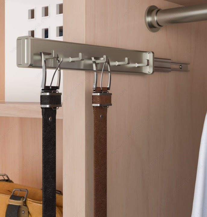 Richelieu 5-Hooks Designer Wardrobe Reversible Closet Belt Rack with 11 Inch Pullout Extension