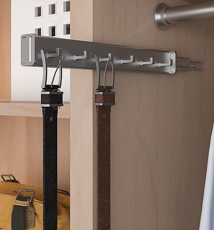 Richelieu 6-Hooks Designer Wardrobe Reversible Closet Belt Rack with 12 Inch Pullout Extension