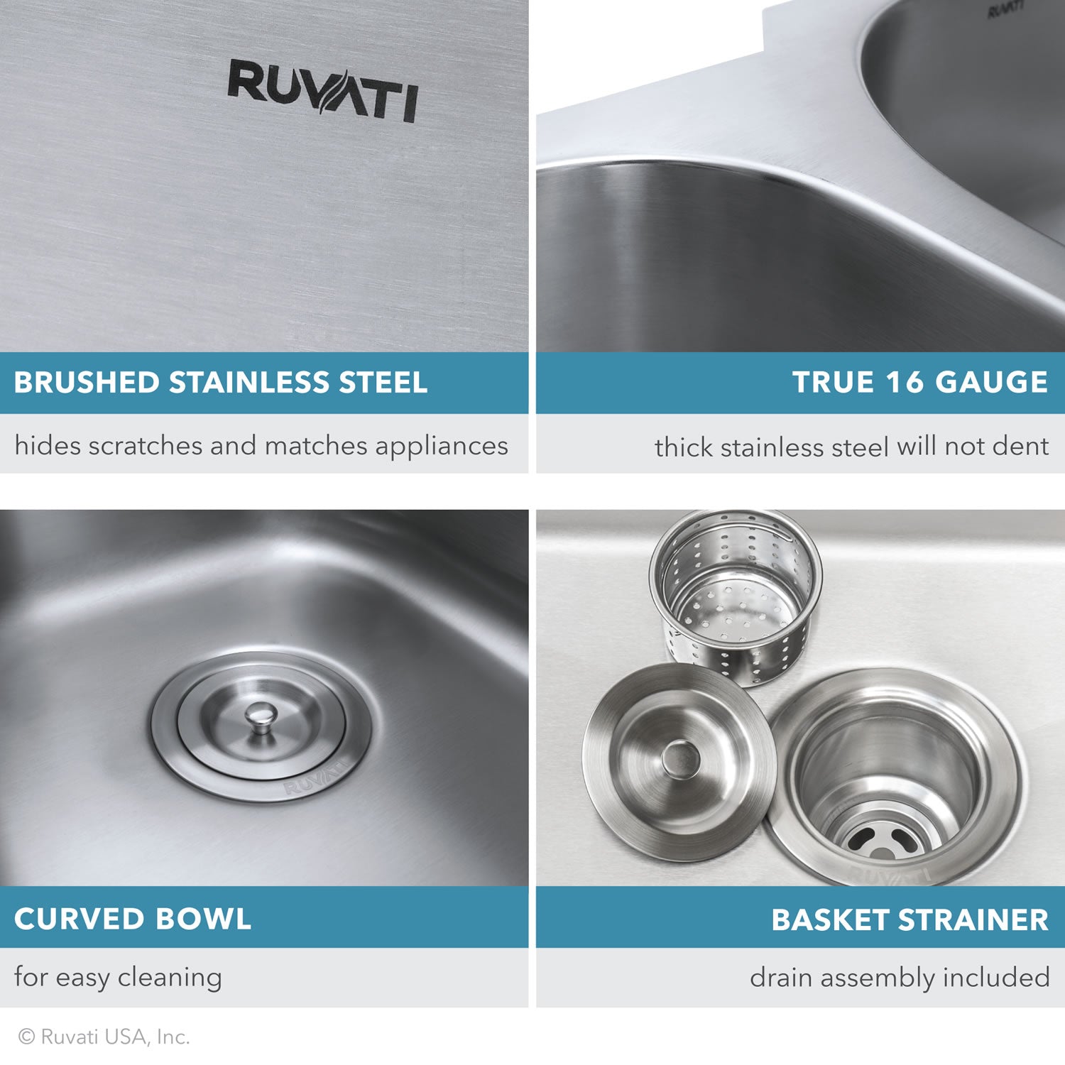 Ruvati Parmi 32-inch Undermount 50/50 Double Bowl 16 Gauge Stainless Steel Kitchen Sink – RVM4300