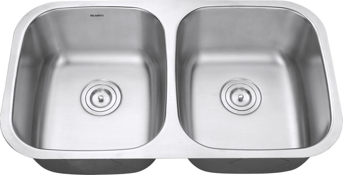 Ruvati Parmi 32-inch Undermount 50/50 Double Bowl 16 Gauge Stainless Steel Kitchen Sink – RVM4300