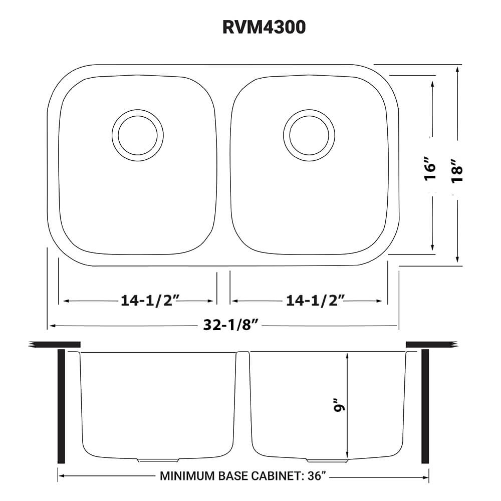 Ruvati Parmi 32-inch Undermount 50/50 Double Bowl 16 Gauge Stainless Steel Kitchen Sink – RVM4300