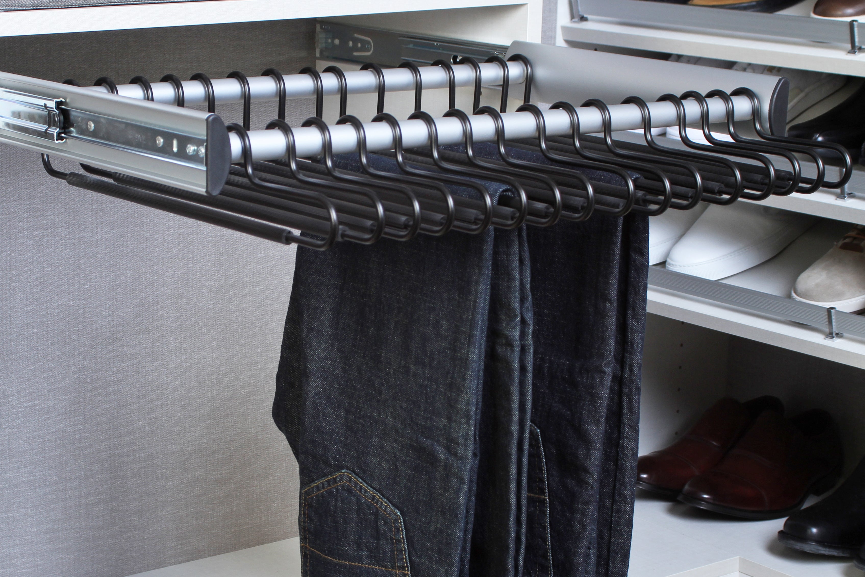 TAG Hardware SYNERGY Pull-Out Pant Rack Closet Organizer with Soft Close Slides and Pant Hangers