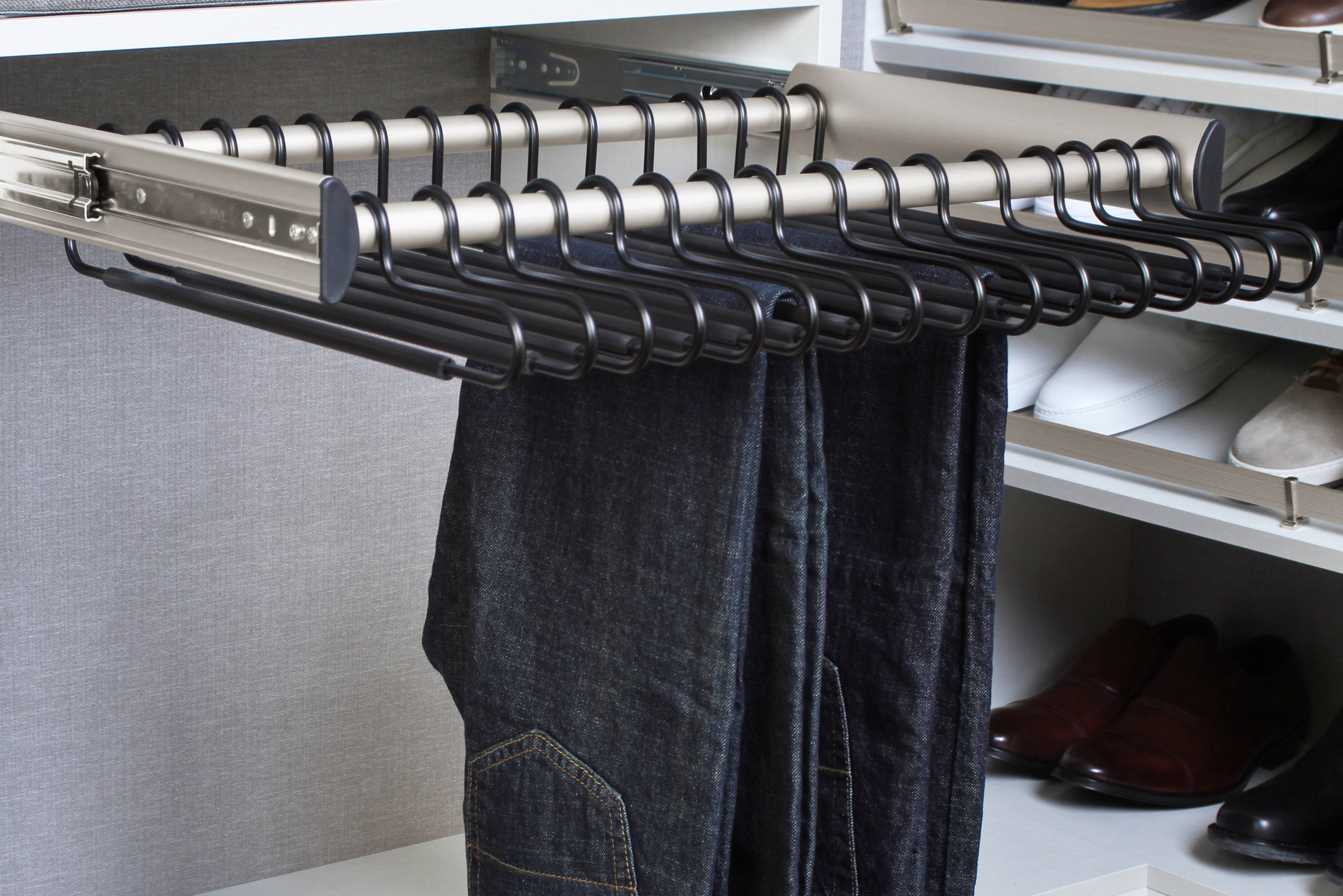 TAG Hardware SYNERGY Pull-Out Pant Rack Closet Organizer with Soft Close Slides and Pant Hangers