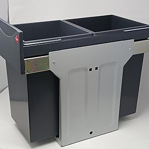 Hailo Tandem 30 Liters Pullout Bottom Mount Double Bin Trash System with Over Travel Slides Made in Germany