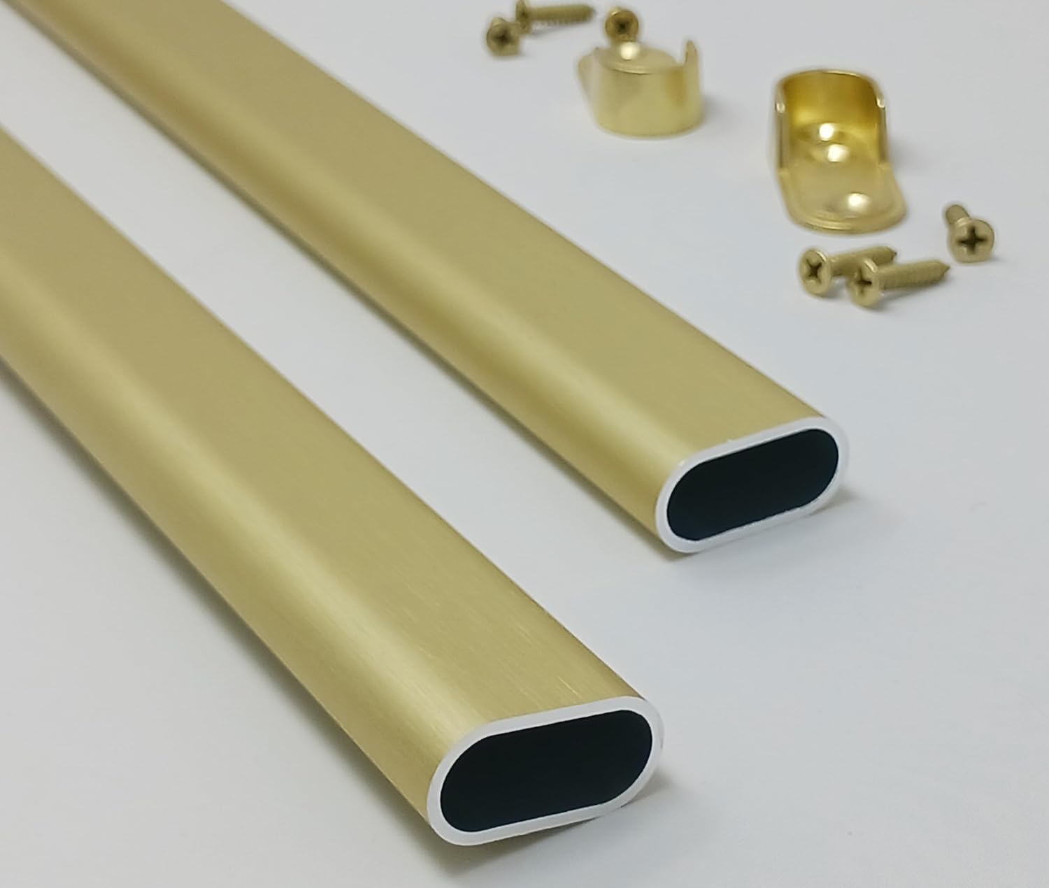 Custom - Cut Aluminum Oval Closet Rod with End Supports – Matte Brass Finish | 12"–92" Length | Made to Order - KI Home