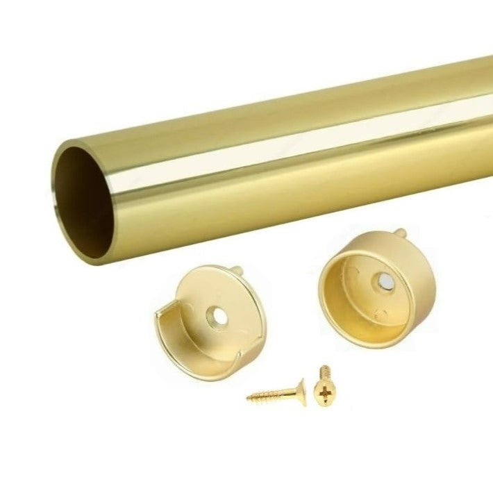 Custom Cut - to - Size Polished Brass 1 - 5/16" Round Wardrobe Closet Rod with End Supports - KI Home