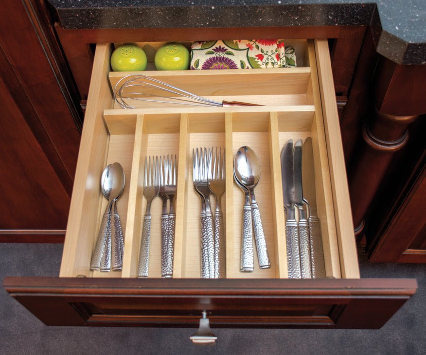Cutlery Tray Drawer Insert – Birch, Trimmable, Two Width Options, Fits 19 - 1/2" Deep Cabinets - KI Home