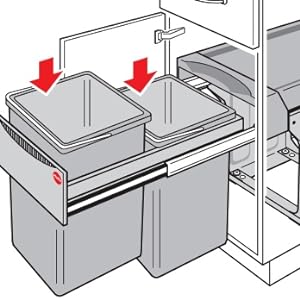 Hailo Tandem 30 Liters Pullout Bottom Mount Double Bin Trash System with Over Travel Slides Made in Germany
