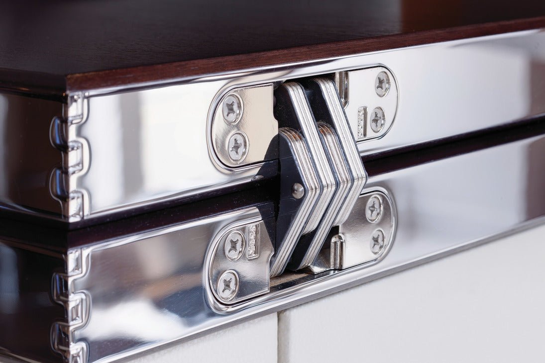 Hafele 180° Opening Concealed Invisible Cabinet Hinge (101) Wood Doors (13 - 16mm) | Satin Brass/Chrome - KI Home