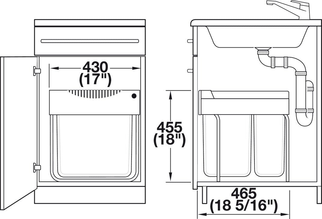 Hafele 502.70.522 Hailo Easy Cargo 50 Waste Bin Pull - Out Double Trash Can 88 lbs Weight Capacity - KI Home