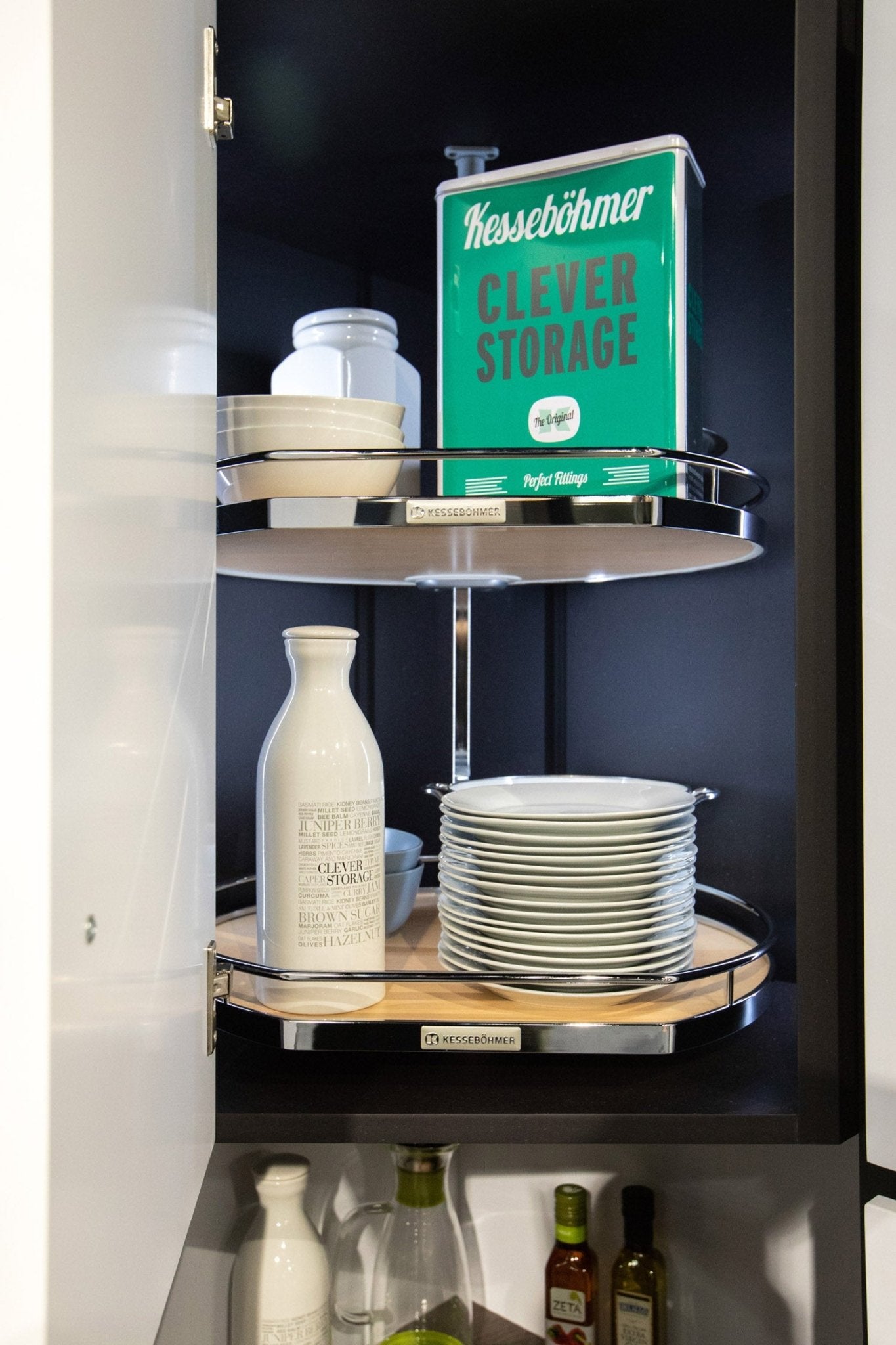 Häfele Kesseböhmer Twister D - Shaped Nonslip 2 or 3 - Shelf Revolving Lazy Susan Set for Upper Wall Corner Cabinets - KI Home